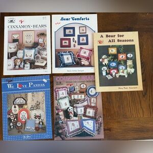 Vintage Bears Cross Stitch Pattern Books lot of 5 cinnamon bear‎ comforts pandas